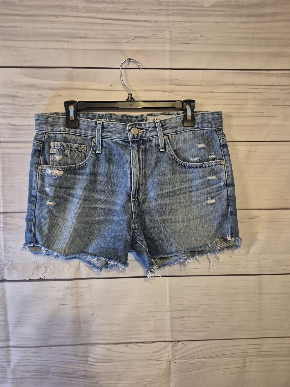 AG Adriano Goldschmied Light Blue Distressed Denim 'HAILEY Cut-Off' Shorts 29 R